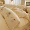 Ins Cute Cartoon Milk Fleece Bedding Set Winter Flannel Duvet Cover Sheet
