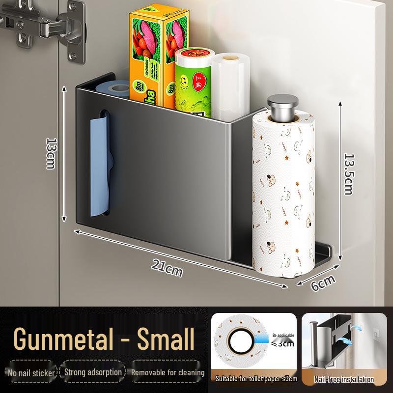 Refrigerator Side Shelf: Multi-Functional Cling Film & Paper Towel Holder, No-Drill Kitchen Storage Rack
