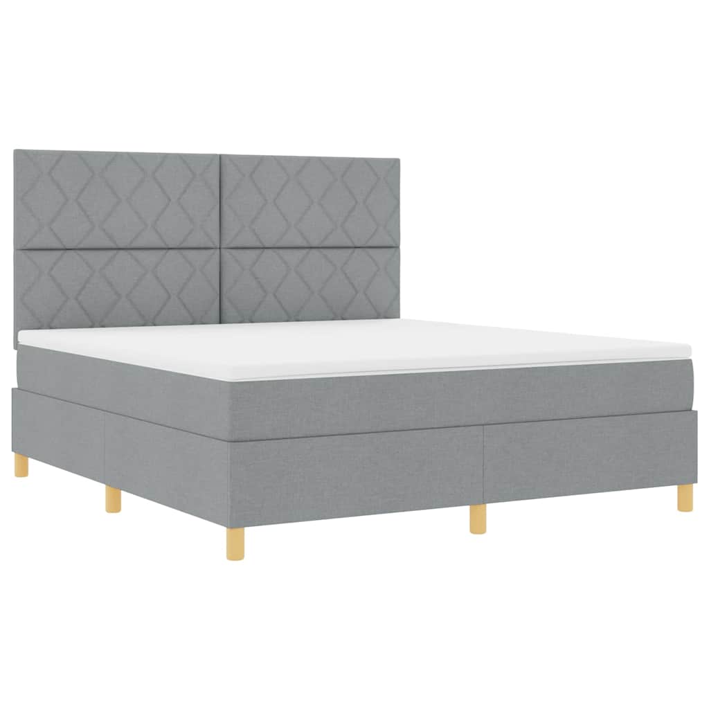 Box Spring Bed with Headboard Light Gray 180 x 200 cm Fabric