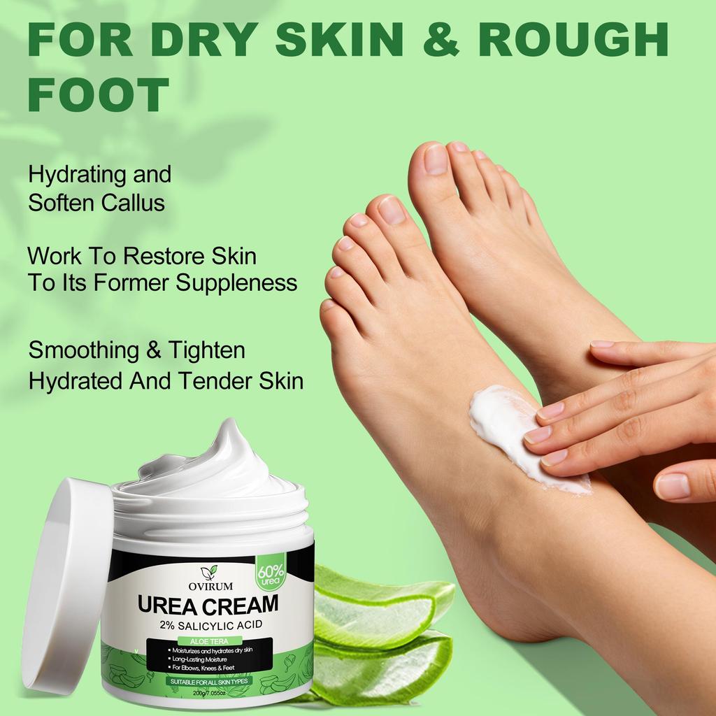 %60 Üre Kremi+%2 Salisilik Asit, Pürüzlü Ayaklar ve Eller İçin, Aloe Vera İçerikli, Peeling Etkili ve Nemlendirici, Yağlı Değil, Yumuşatır ve Pürüzsüzleştirir-200G