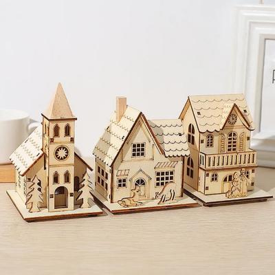 LED Ahşap Noel Evi Köy Süsleri Bitmemiş Ahşap Noel Evi Kendin Yap Süsleri Noel Masası Orta Parçaları