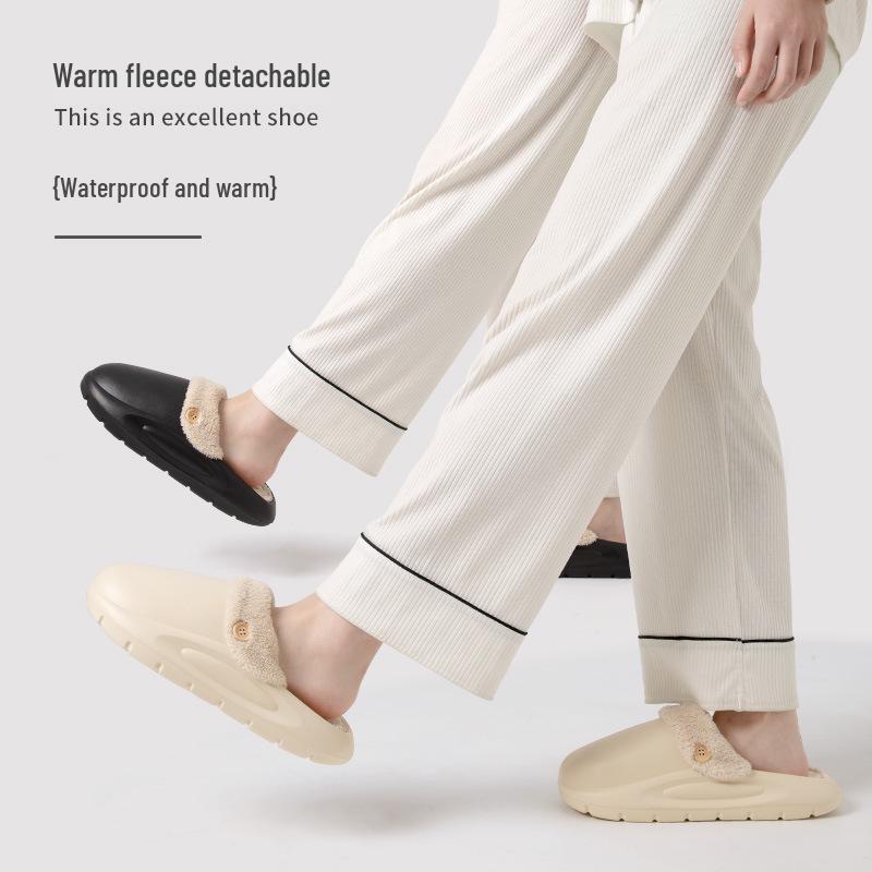 Waterproof Cotton Slippers: Non-Slip, Removable, Warm Indoor Footwear for Women and Men - New Autumn/Winter Style.
