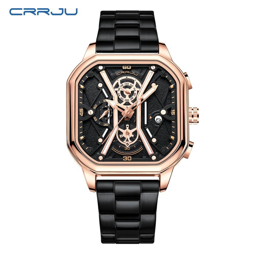 

CRRJU Новые мужские часы с кожаным ремешком 2313 Часы со стальным ремешком Простые деловые мужские модные водонепроницаемые часы