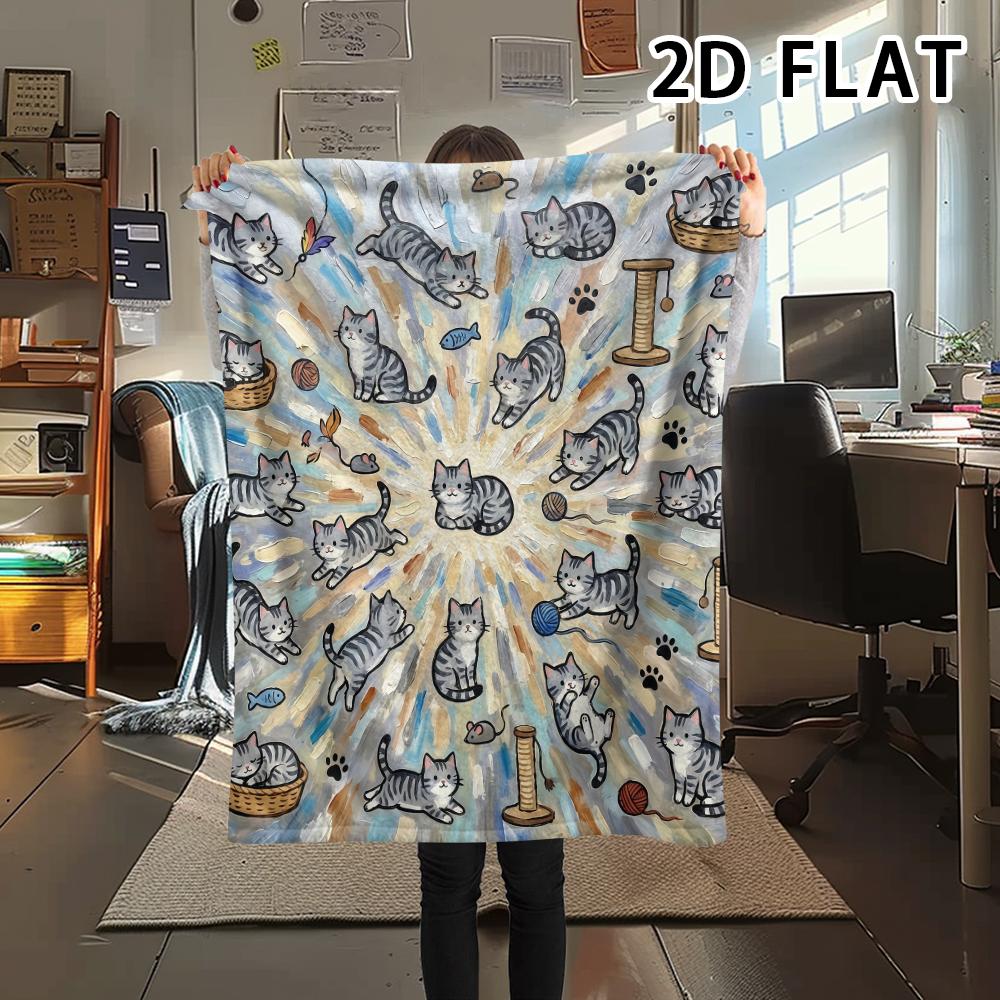 1Pc Vibrant Mandala Cats Print Flannel Blanket,High Quality Comfortable for All Seasons,Home Decor,Warmth and Comfort,Perfect for Christmas Gifts