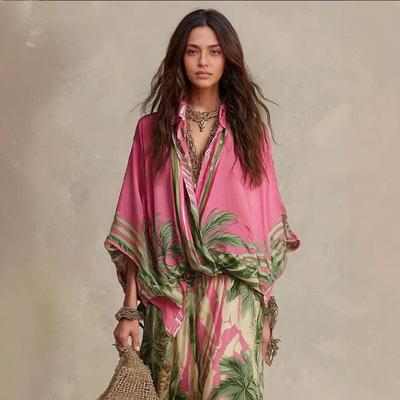  Summer New European and American Style Amazon Fashion Personality Street Trend Loose Temperament Printing Two-piece Female