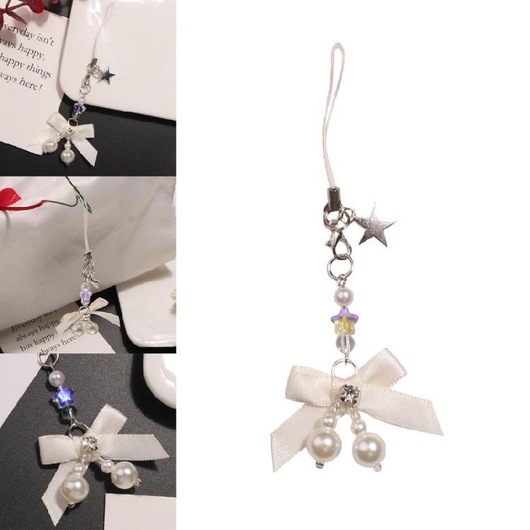 Mobile Phone Pendant Beaded Phone Chain Bowknot Pearl Keychain Camera Accessory