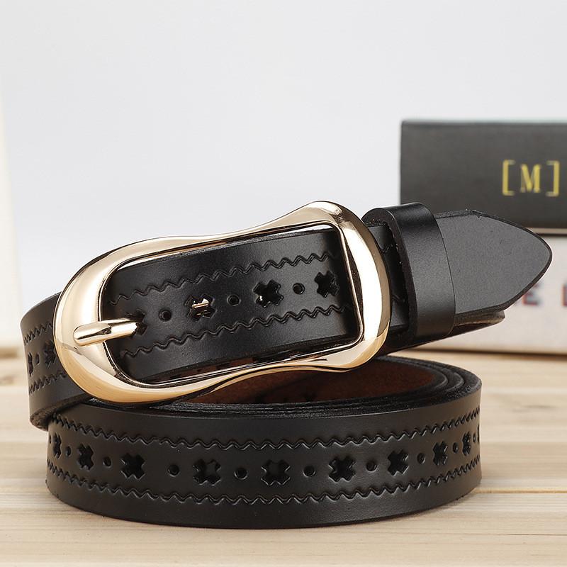 X Ladies Graphic Genuine Leather Belt Alloy Pin Buckle Casual Decoration Wear