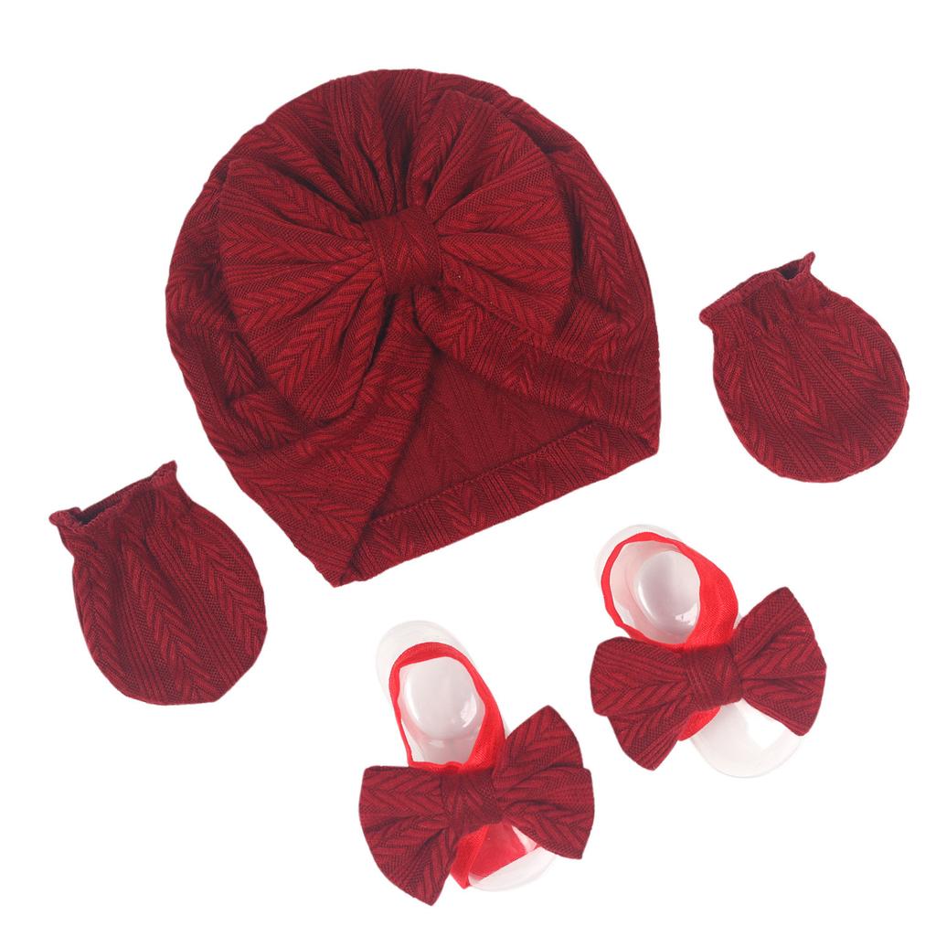 1 Sett Babyfotograferingsluesett Nyfødt Sløyfeknute Lue Beanie Turban Hansker Vår Høst Jenter Spedbarn Fotorekvisitter Søte Tilbehør 0-1Å
