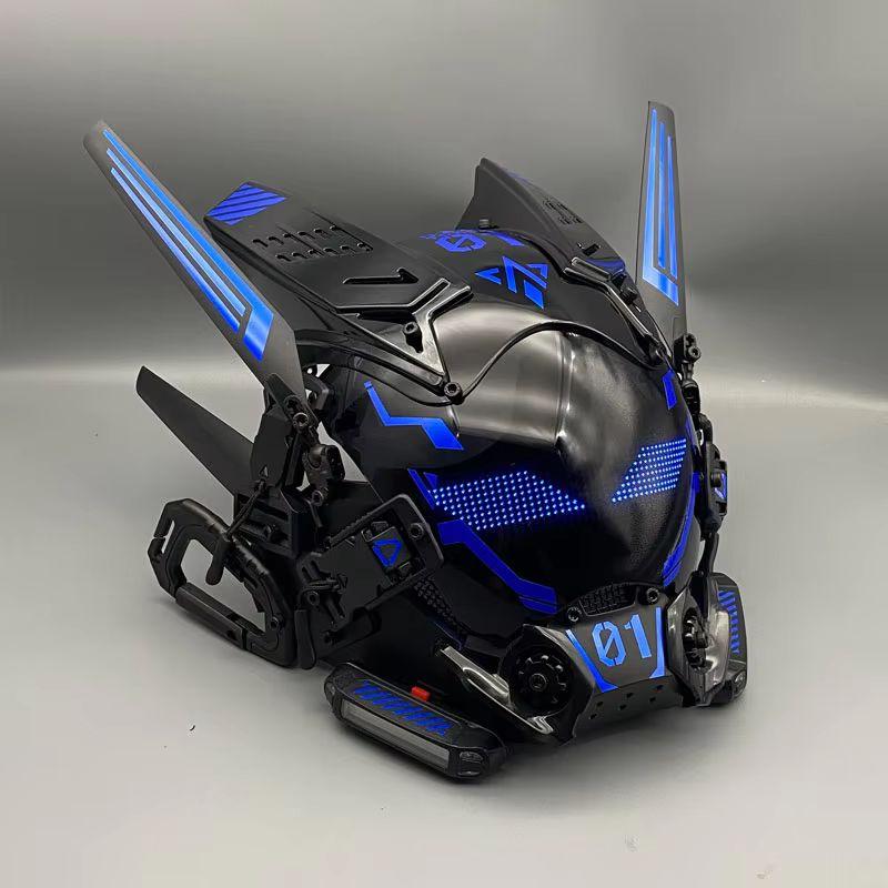 Maschera Cosplay Mech Soldato Cyberpunk Con Luce LED Schermo Sottotitoli Rolling Maschera Tecnologia Controllo App Set di Oggetti di Scena per Feste
