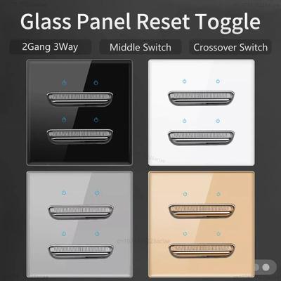 Ścienny Panel Szklany Środkowy Włącznik LED Retro Przycisk Przełączający Reset Światło Przełącznik Krzyżowy Standard UE UK 2-Klawiszowy 3-Kierunkowy Przełącznik Schodowy