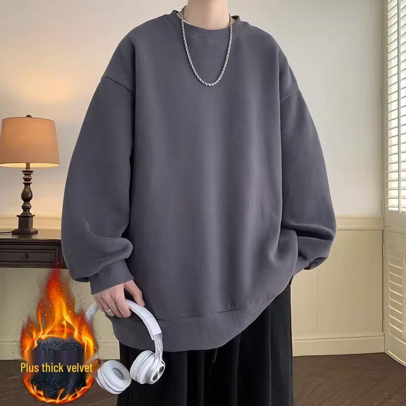 Autumn/Winter Plus Velvet Round Neck Hoodie - Men's/Women's Trendy Loose Fit Long Sleeve T-Shirt