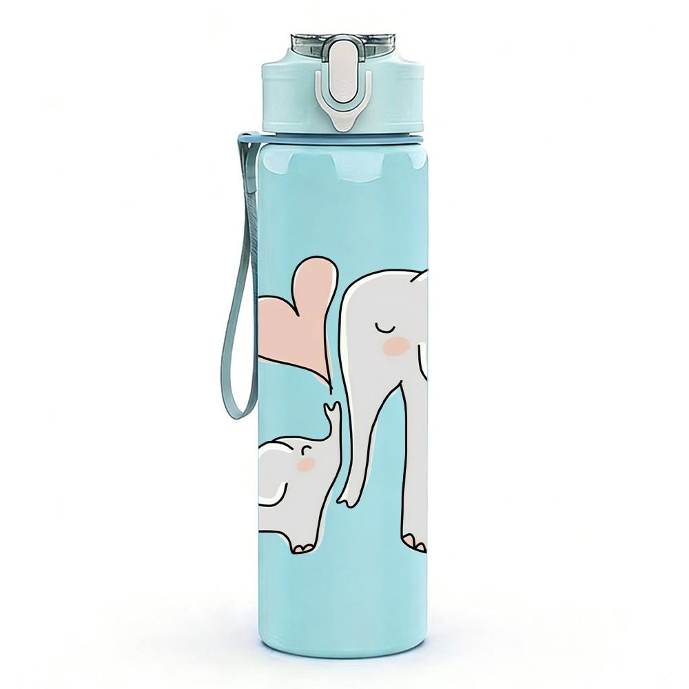 1PC Mom Baby Elephant Gentle Love Print 750ml Color Plastic Sports Water Bottle Leakproof Flip Straw Lid Suitable for Sports Office Home Use