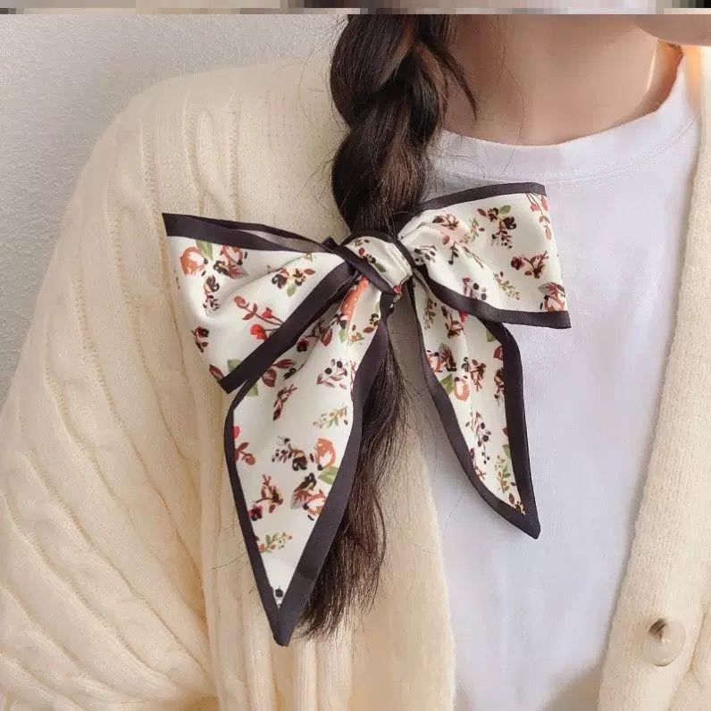 Fashion Printing Silk Hair Scarf for Women Chiffon Long Ribbon Ponytail Ties Headbands