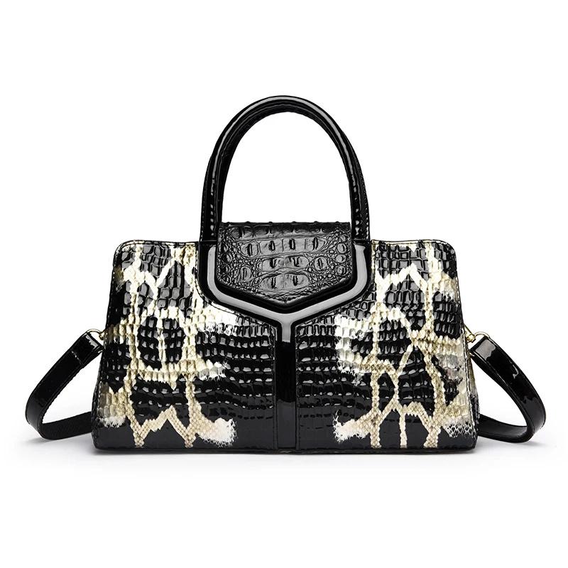 

Luxury 2026 Crocodile Cowhide Large Capacity Women s Handbag High Quality Leather Shoulder Bag Boston Pillow Style for Females one size чорний