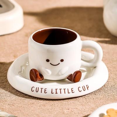 Niedliches Keramik-Kaffeebecher-Set für das Frühstück – Geschenk im Ins-Stil für Kaffeeliebhaber zu Hause und im Büro