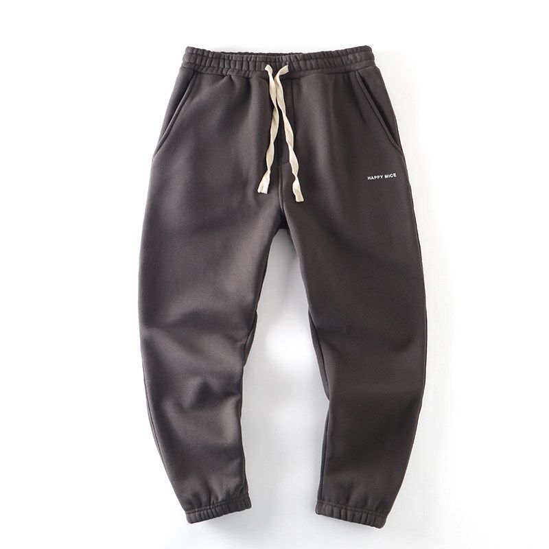 Sports Pants Men s Winter Padded Fleece Trousers American Retro Heavy Weight Ankle-Tied Sweatpants Export Cattle Goods Casual Pants Brown L