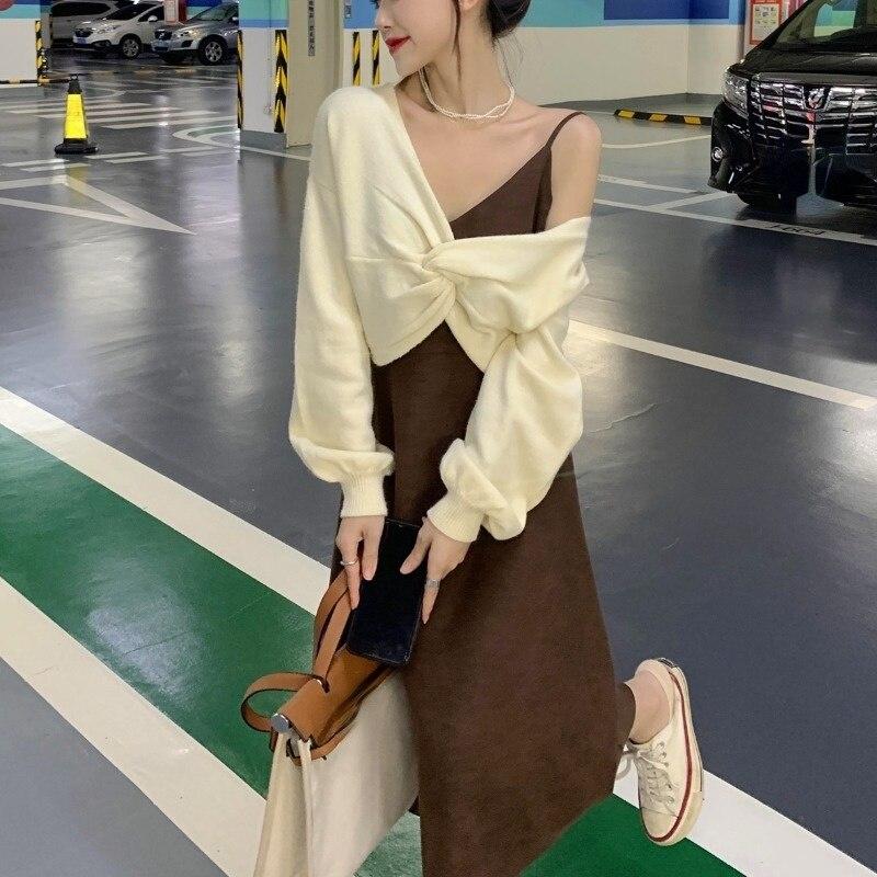 Kop Billigt Online Knitted 2 Piece Dress Set Women Casual Long Sleeve Sweater Midi Dress Solid 21 Winter Elegant One Piece Dress Korean Fashion Till Ett Lagt Pris Pa Joom Butik