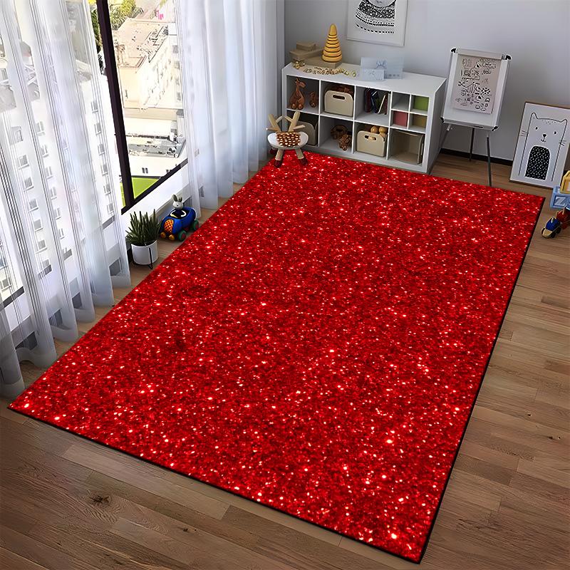Sparkling Red Glitter Design Rug Non-slip rug suitable for living room and bedroom sofas