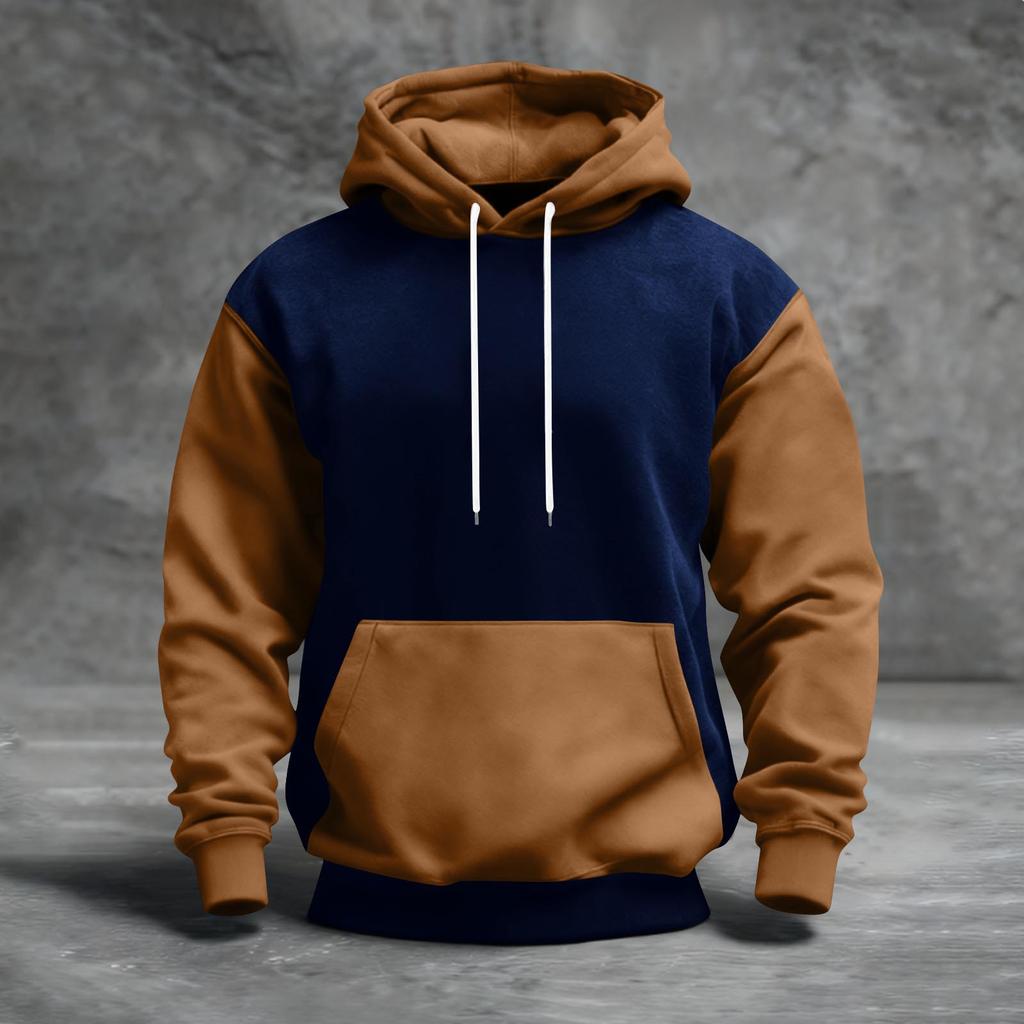 Sudadera con capucha para hombre con bloques de color, con bolsillos, casual y cómoda