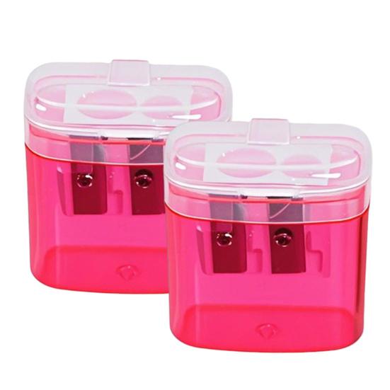 2Pcs Dual-Hole Pencil Sharpener with Lid Colored Manual Pencil Sharpener Cute Portable Students Pencil Sharpener for School Office