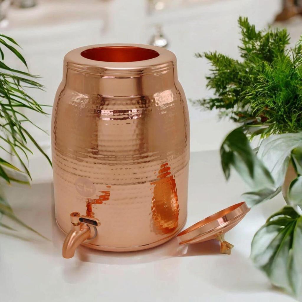 5 Litre Rudra Hammered Copper Water Dispenser (Matka) Container Pot with Pure Copper and Ayurvedic Health Benefits (50000 Ml)