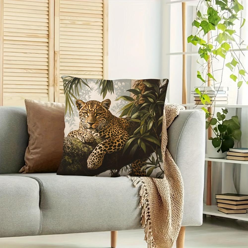 2D Flach - Vintage Dschungel Leopardendruck Kissenbezug Wildtier Dekorative Kissenhülle für Sofa Schlafzimmer Wohnzimmer