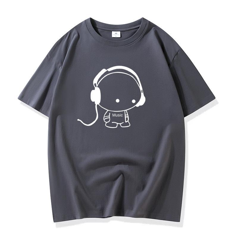 Headphones Men's Fashion Short-sleeved T-shirt Pure Cotton Tee S-6XL