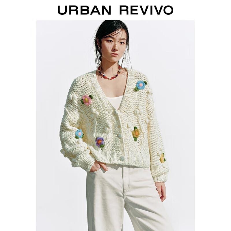 

Женский вязаный кардиган с V-образным вырезом и 3D-цветами M