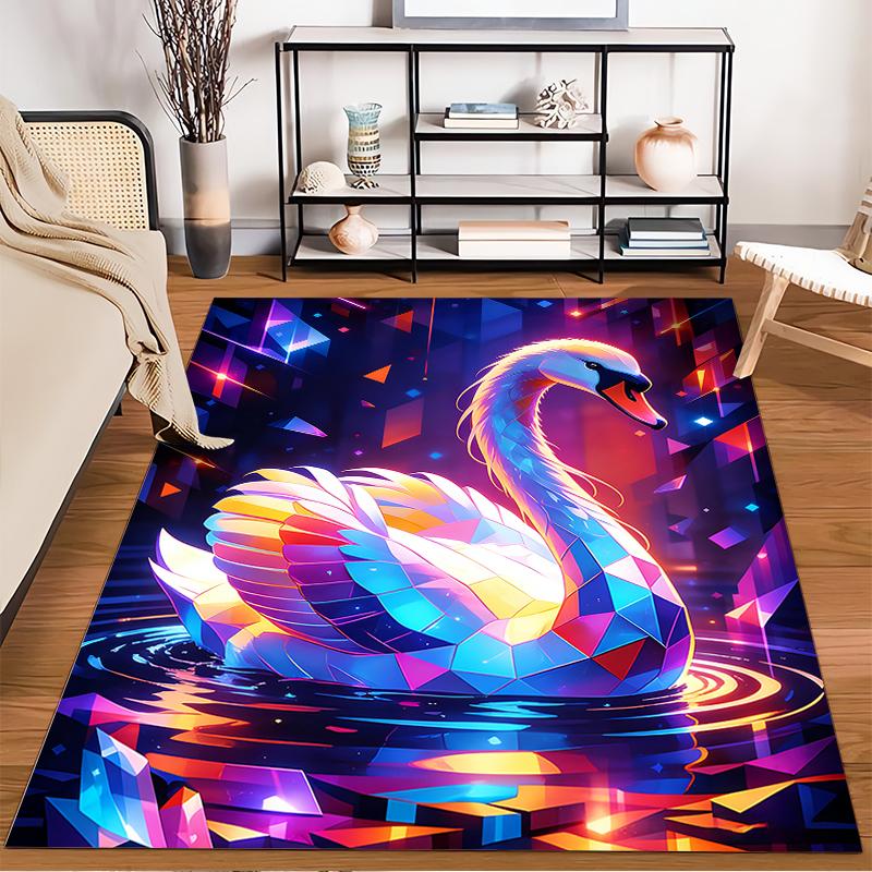 Colorful Geometric Swan Pattern Area Rug for Modern Home Decor Suitable for use as an anti-slip for living room bedroom sofas