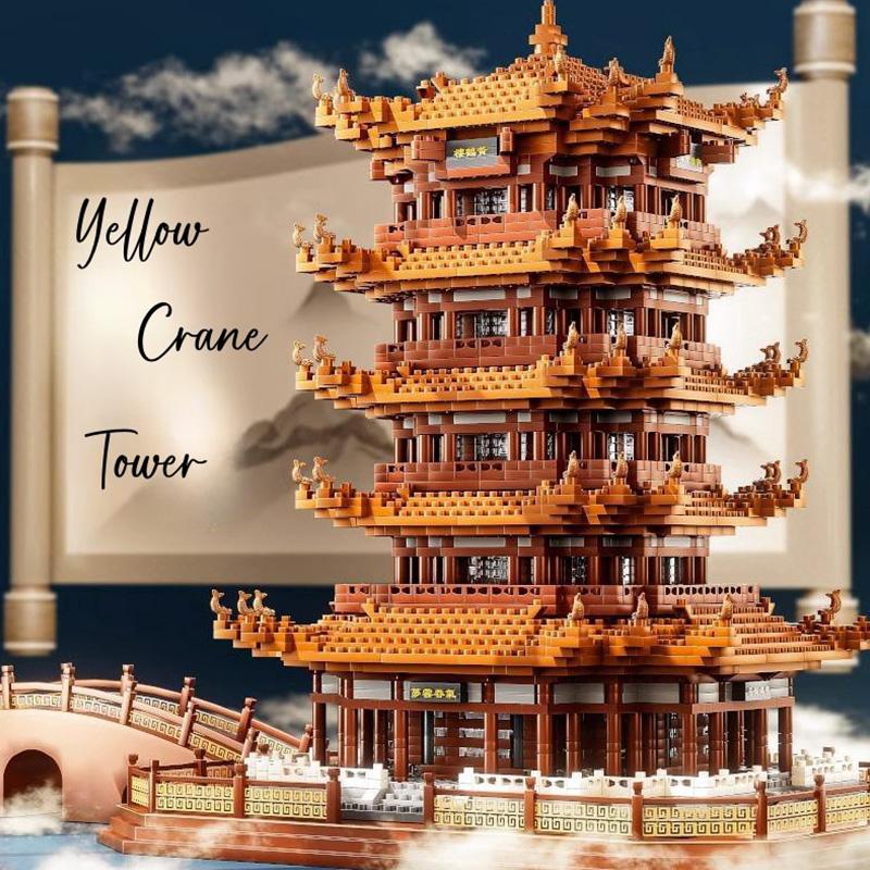 Yellow Crane Tower High Difficulty Microparticle Building Blocks National Style Architecture Boy and Girl Assembly Toy Model