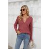 Spring and Autumn Women's Blouse Loose V-neck Long-sleeved Solid Colour Casual Tops