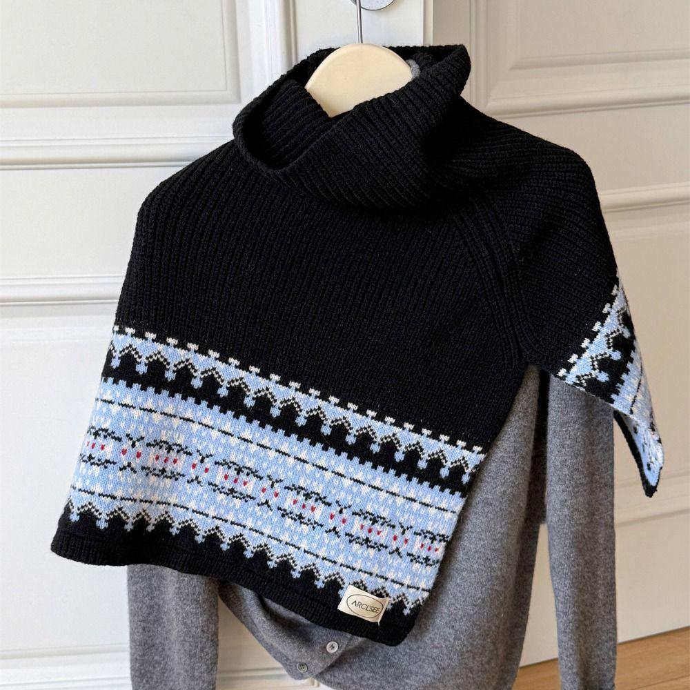 Pullover Fair Isle Style Knitted Shawl Thicken Neck Wraps Simple Jacquard Scarf  Women
