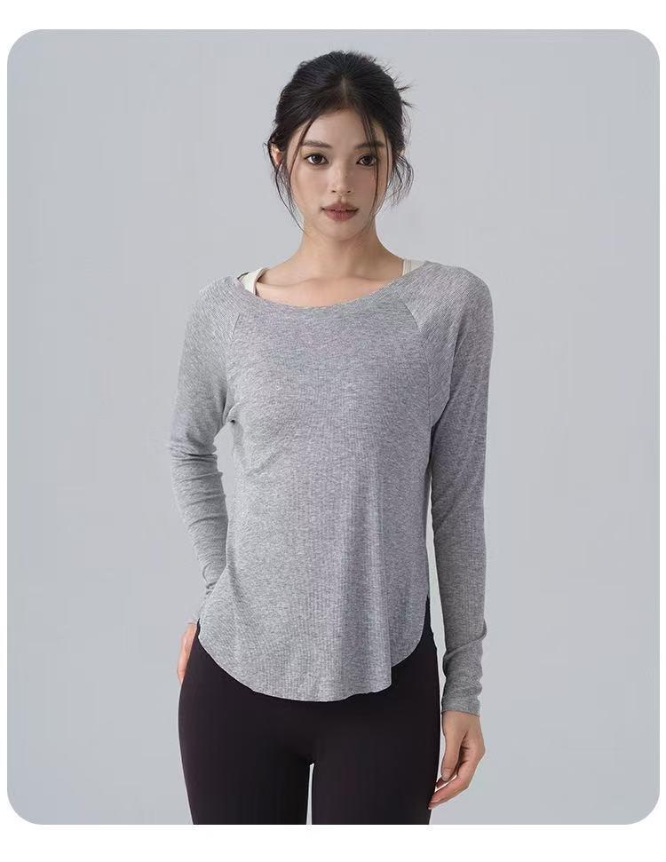 Women's Long Sleeve Ribbed Yoga Top - Autumn/Winter Collection, Slim Fit, Nude Feeling, Perfect for Pilates & Outdoor Sportswear