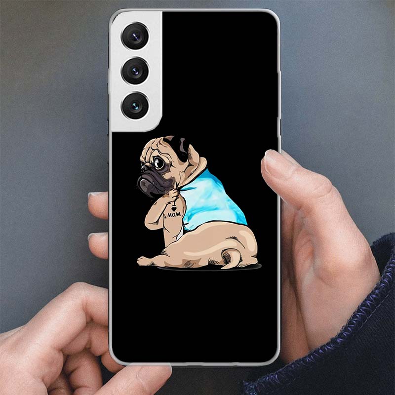 Pug I Love Mom Funny Dog Phone Case For Samsung Galaxy S25 S24 S23 Ultra S22 Plus S21 S20 FE S10 + S25Ultra S24U Soft Cover Shel