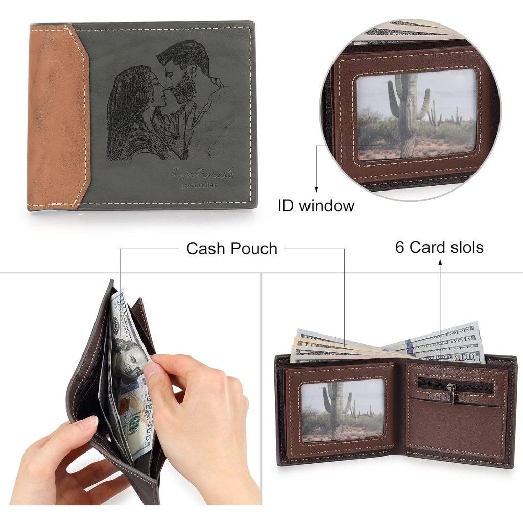 Picture Card Holder Wallet Bifold Wallet for Men Gift for Husband Father's Day Anniversary Birthday Gifts