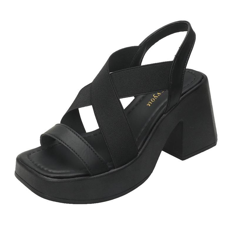 Coarse-heeled sandals women's new summer waterproof platform thick-soled square-toed high heels