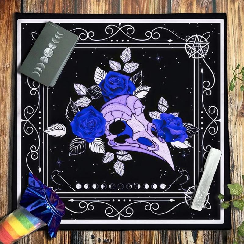 Divinations Tablecloth Skull Bird Head Flower Astrologys Tarot Cards Tablecloth Altars Cloth Divinations Game Accessory