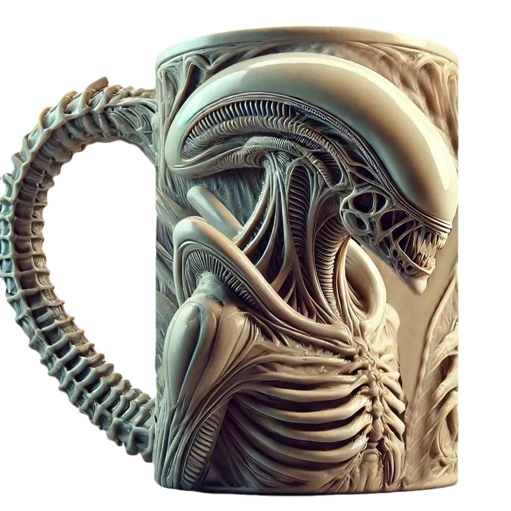Cană nouă Xenomorph Transfer termic Efect 3D plat Cană de cafea