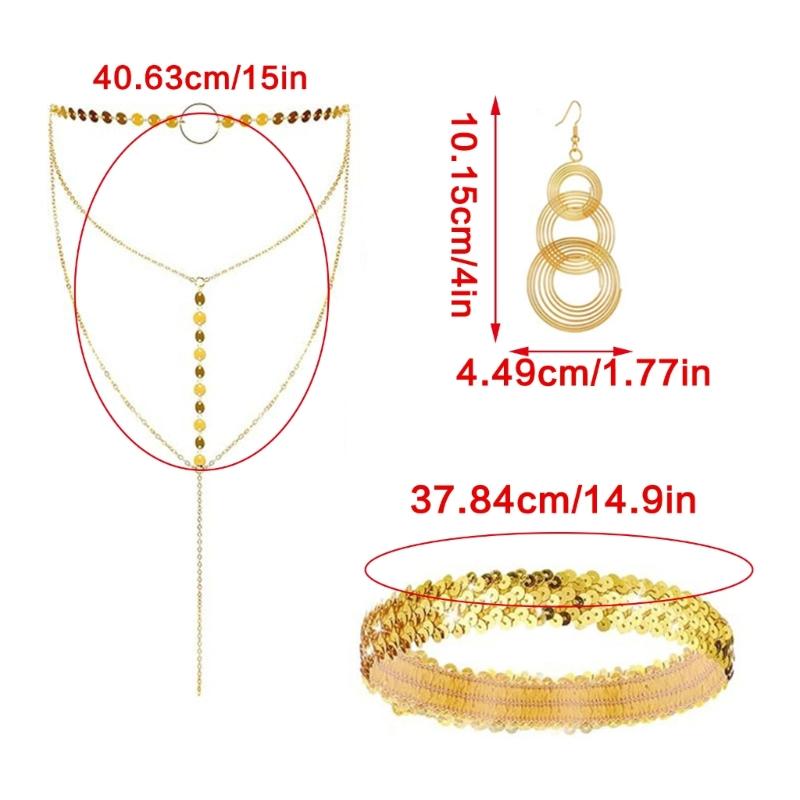 5 Peças Bijuteria Fantasia Disco Anos 1970, Óculos de Sol Brincos Colar Tiara Pulseira, para Mulheres Festa Temática Disco Anos 70/80