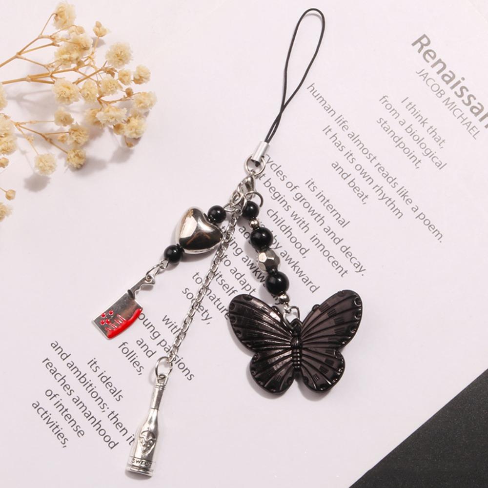Gothic Style Mobile Phone Chain Charm Mobile Keychain Lanyard Y2K Phone Strap  Phone Pendant