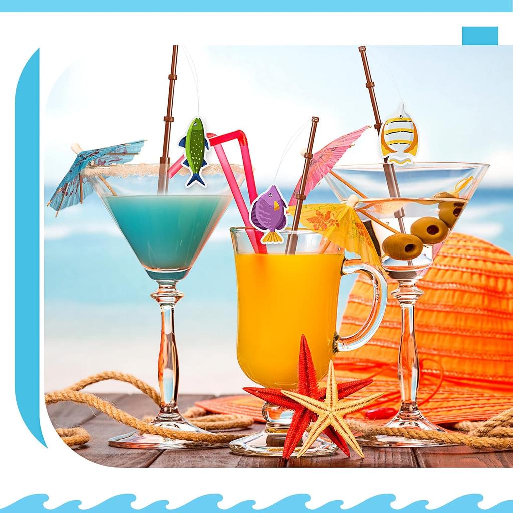 36 Pcs Fishing Birthday Party Decorations Fish Cupcake Pole Picks Fishing Themed Party Supplies Little Fisherman Tropical Appetizer Pick Cocktail