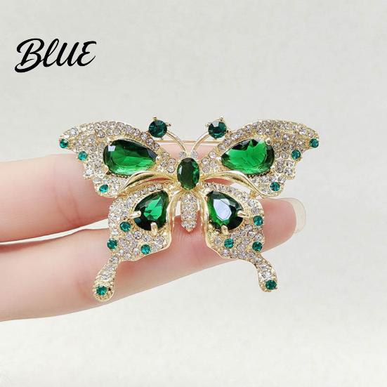 Lady Rhinestone Brooch Women Retro Butterfly Shape Faux Emerald Decor
