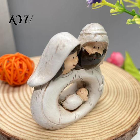 Resin Holy Family Statue for Office Figurine, Vintage Nativity Scene Statue, Mini Rustic Farmhouse Christmas Ornament Jesus Birth Desktop Ornament,