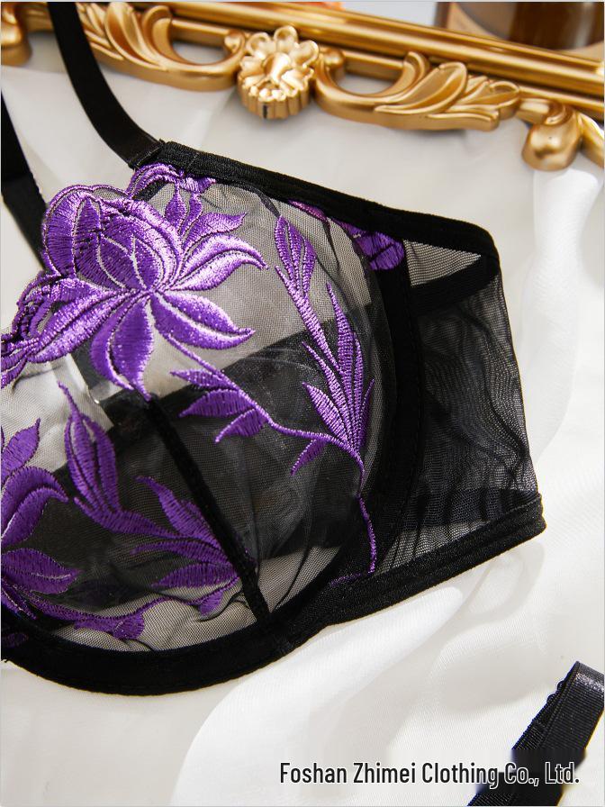 Výšivka Květinový Průhledný Set Spodního Prádla a Pyžama - Styl 20051