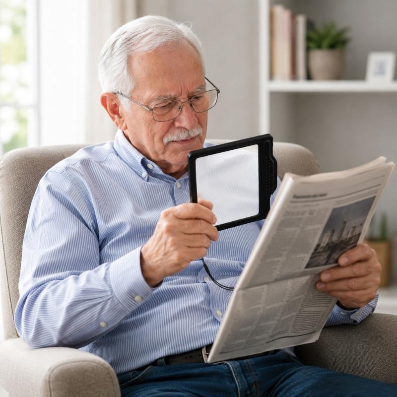 Handheld Reading Page Magnifier for Small Print with Integrated Light, Acrylic Lens and ABS Frame for Books, Newspapers and Labels