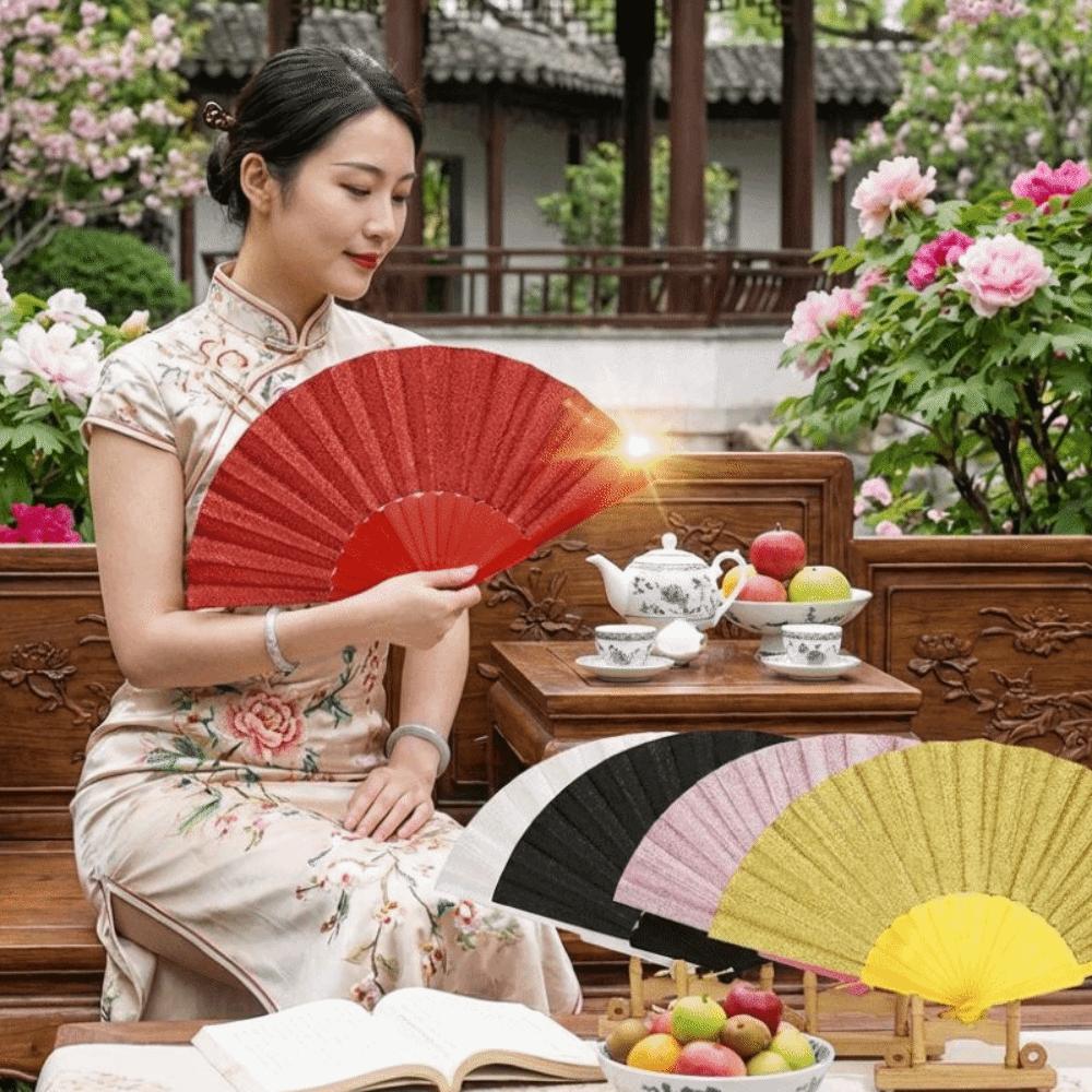 Elegant Accessory Solid Color Folding Hand Fan Handheld Vibrant Plastic Glitter Fan Decorative Dance Fan Concerts