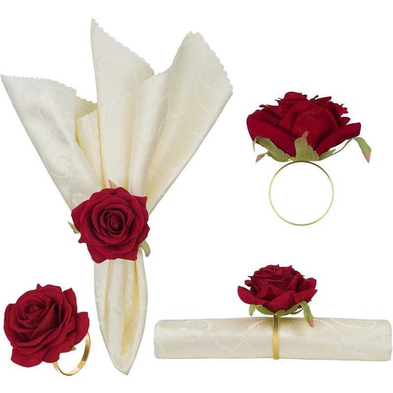 Valentine's Day Christmas Rose Napkin Rings Wedding Banquet Hotel Table Setting Decor DinnerNapkin Holders for Special Occasions