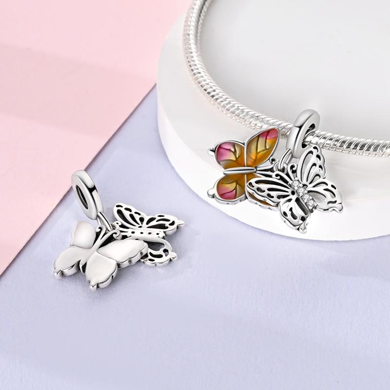 

Charmscopper Plated Creative Double-Layer Butterfly Pendants Fit Charms Original Bracelet Beads Women Jewellery Making