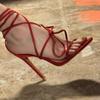 Fashion Summer New Arrival Thin Heel Red Strap Cross Sandals Women's Open Toe Hare One-Shoe Belt Bed Sexy High Heel Shoes