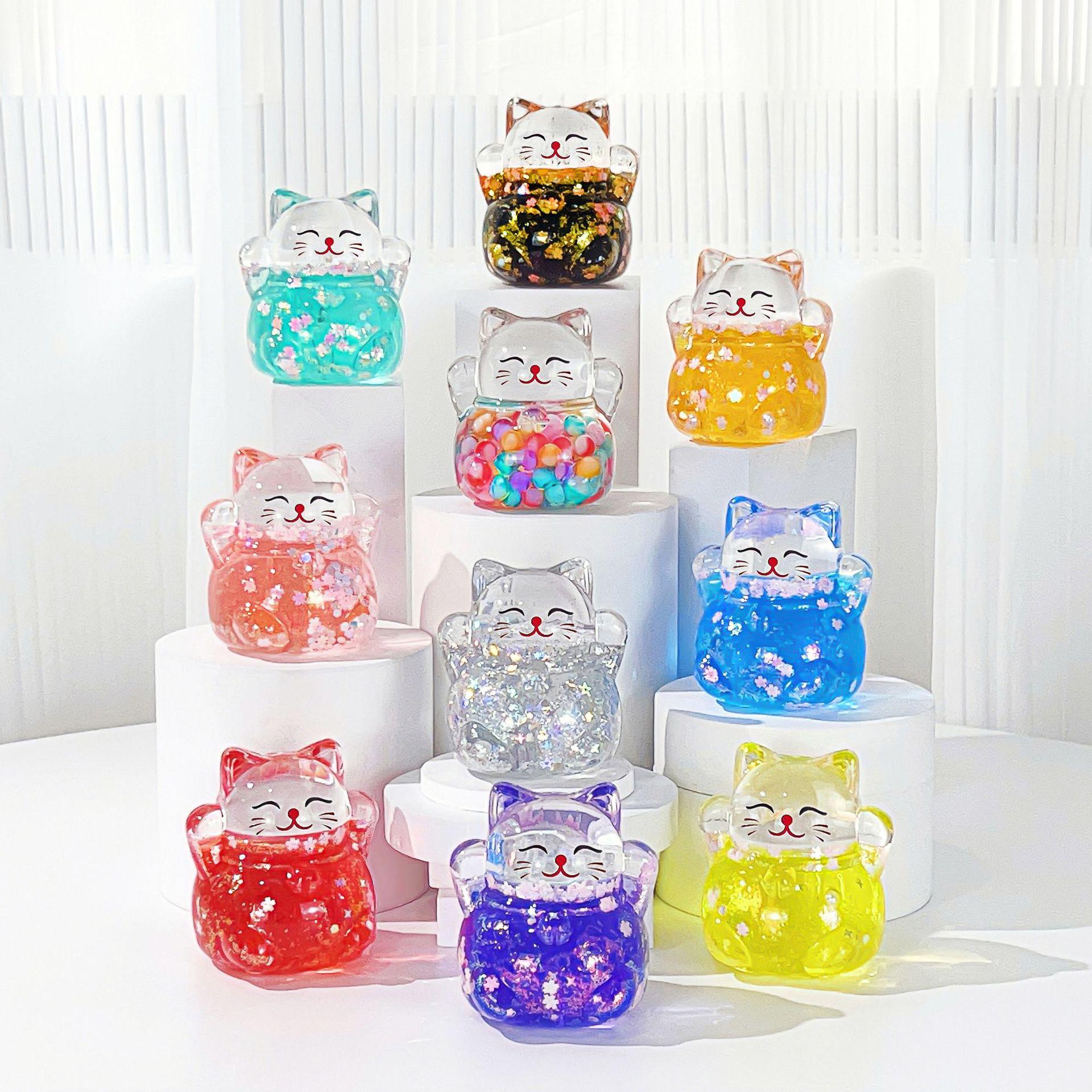Luminous Glitter Lucky Cat Desktop Figurine with Flowing Sand